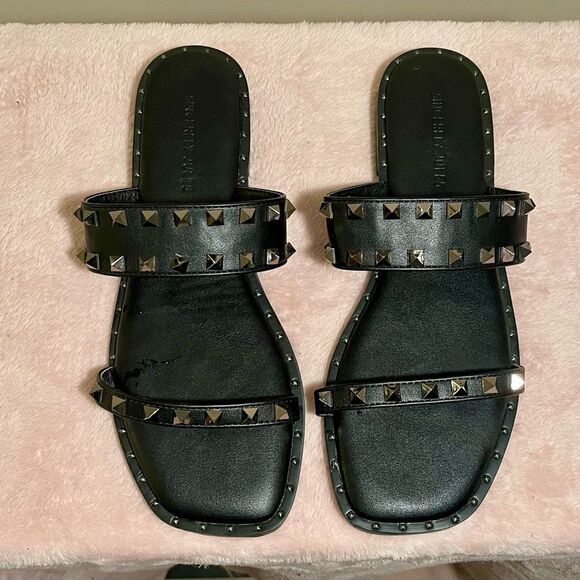 Sincerely Jules Black Studded Slide Sandals sz 9 - Picture 2 of 7